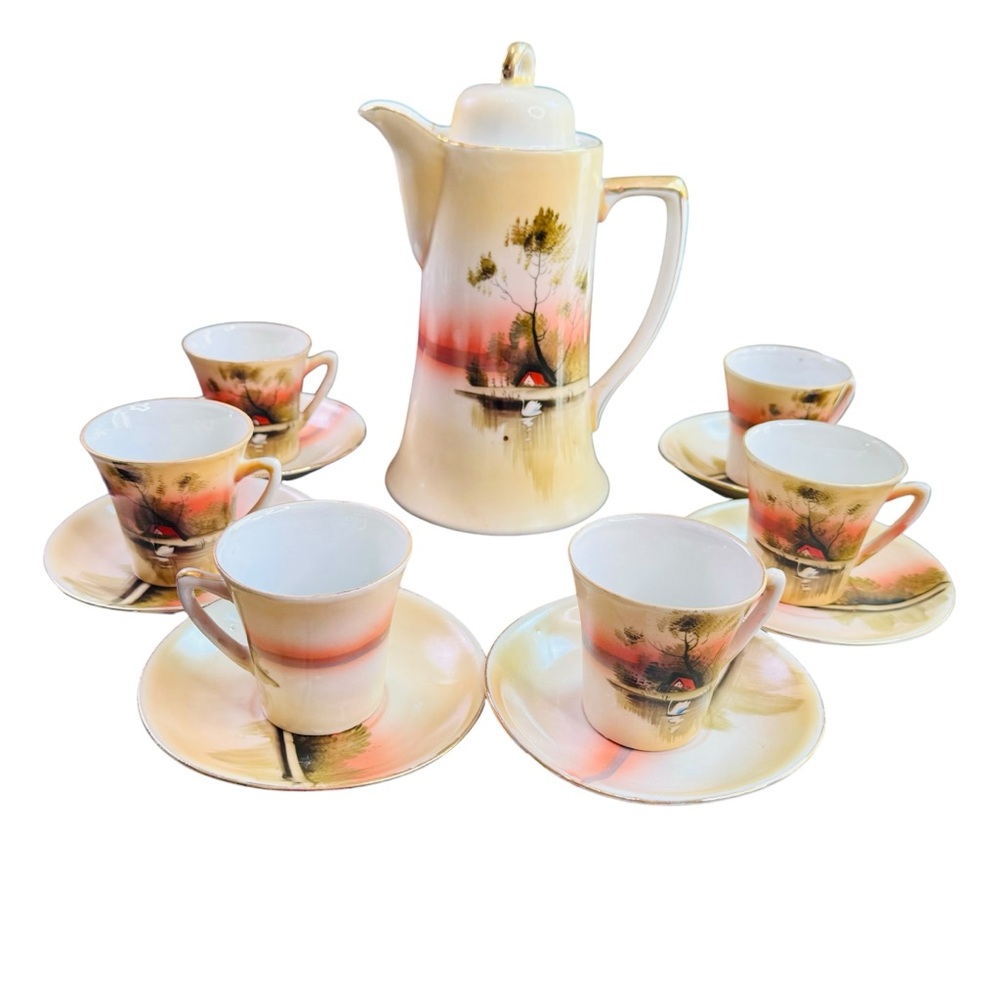 Vintage Hand Painted China 1930’s Hot Chocolate Made in Japan Set (13 pieces)